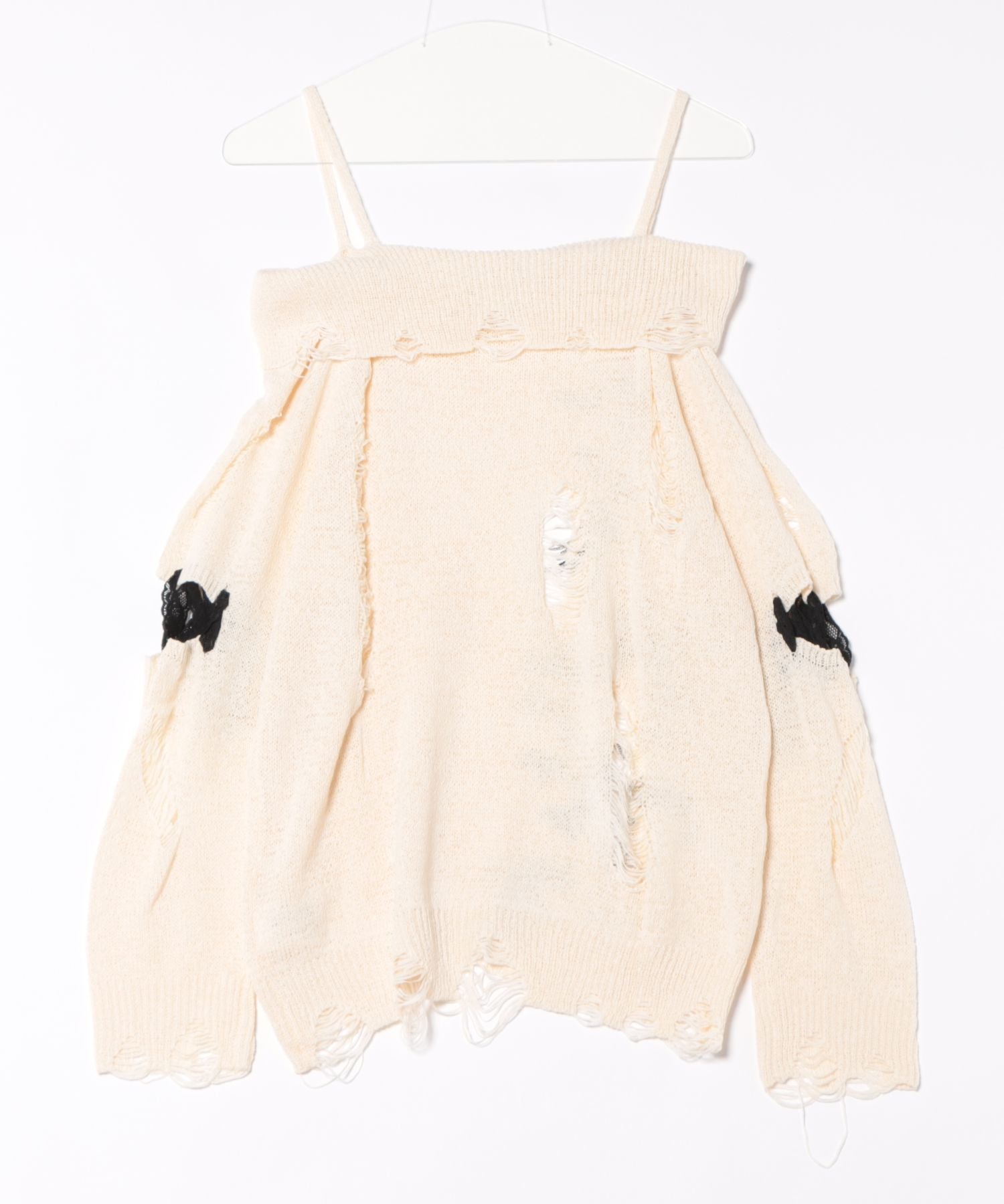 フック HOOK 【HOOK】for girls ダメージデザインスプラッシュプリントニットトップス （ベージュ） ベージュ