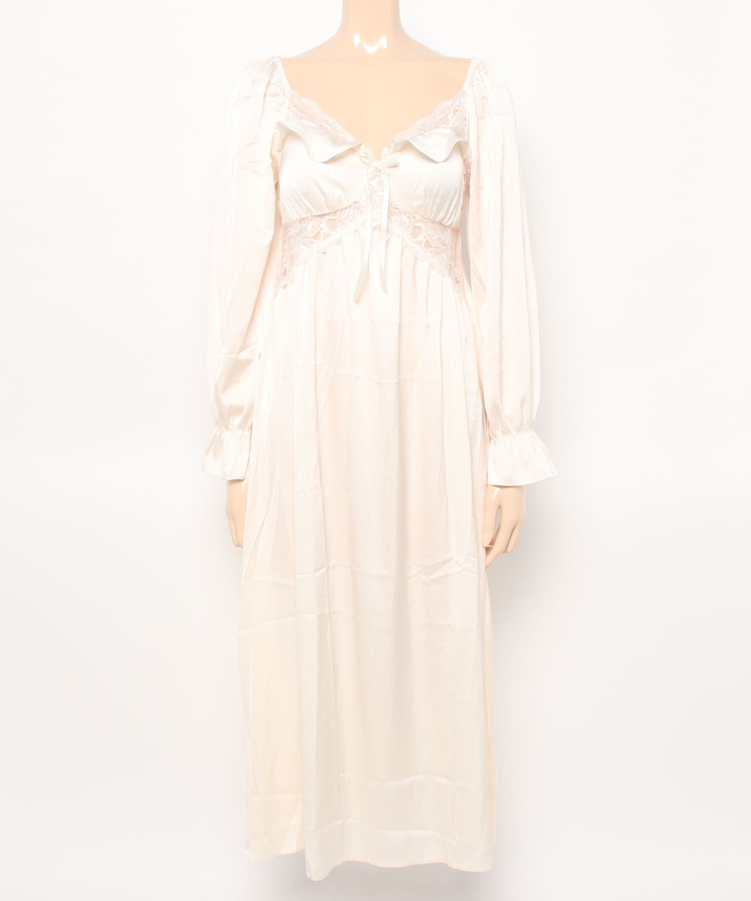 Jasmine Grandiflorum 【Jasmine】 Silk-like Frill × Lace Long Sleeve Long Dress Loungewear