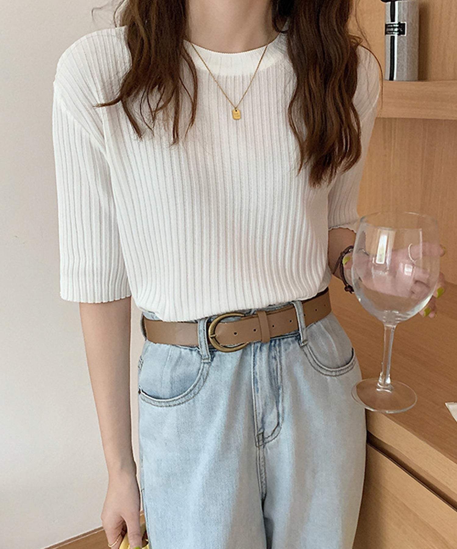 Jasmine Grandiflorum Large Ribbed Cut and Sew Top