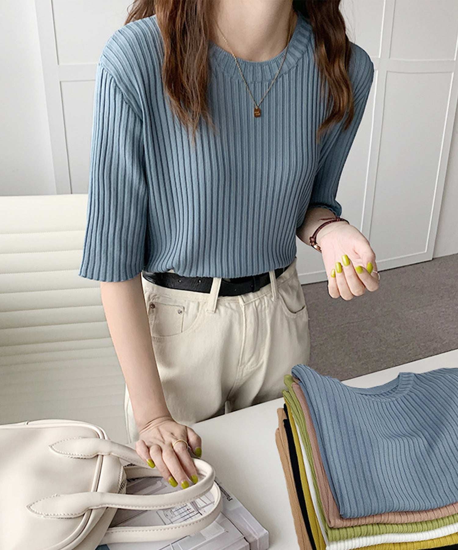 Jasmine Grandiflorum Large Ribbed Cut and Sew Top