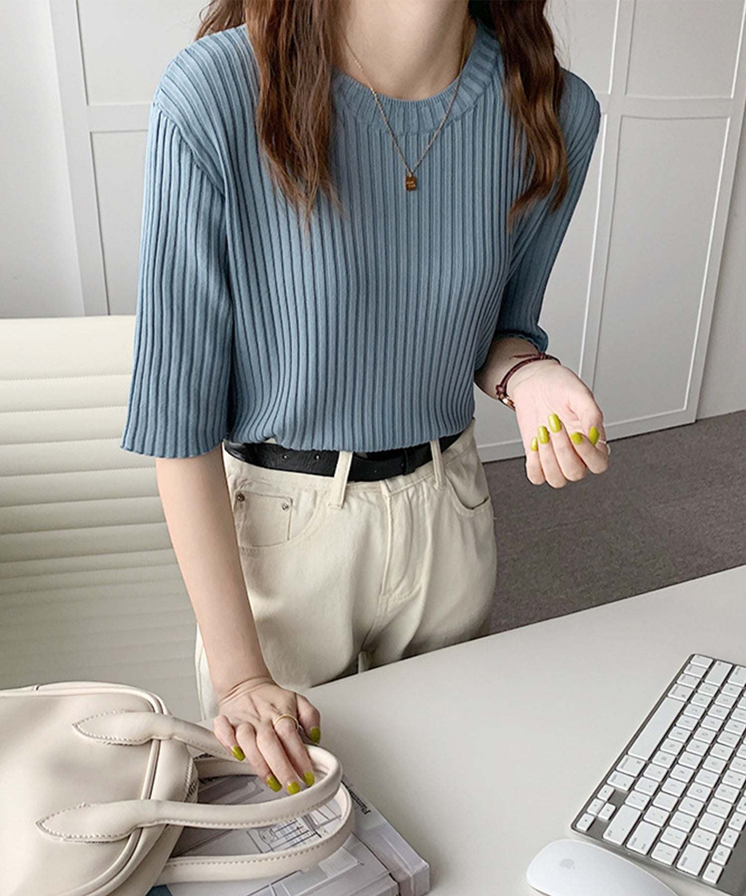 Jasmine Grandiflorum Large Ribbed Cut and Sew Top