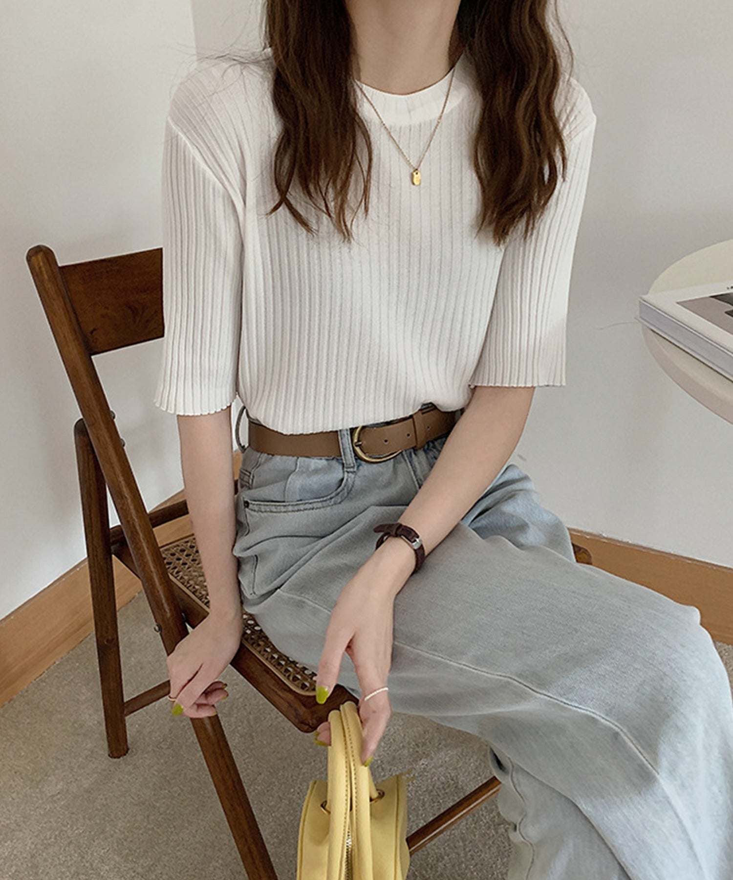 Jasmine Grandiflorum Large Ribbed Cut and Sew Top