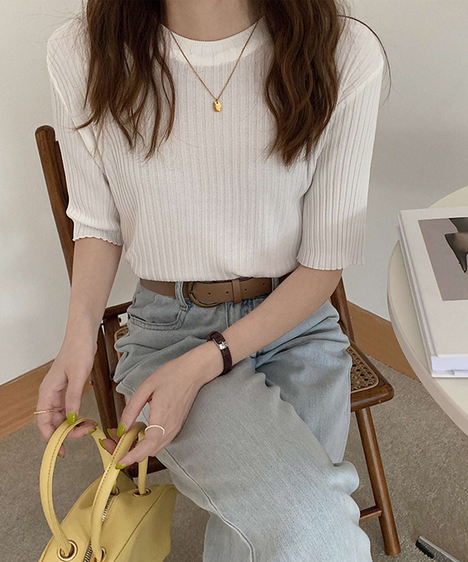 Jasmine Grandiflorum Large Ribbed Cut and Sew Top