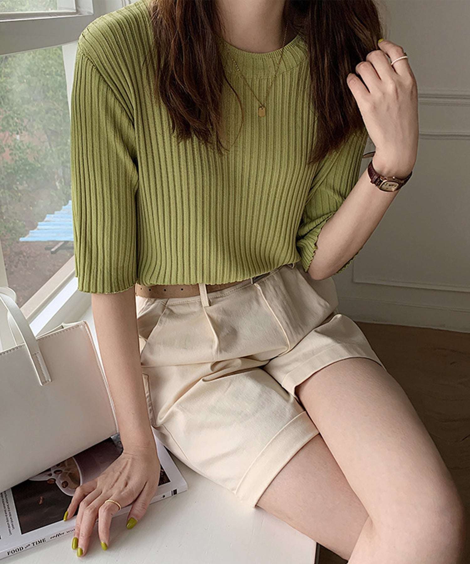 Jasmine Grandiflorum Large Ribbed Cut and Sew Top
