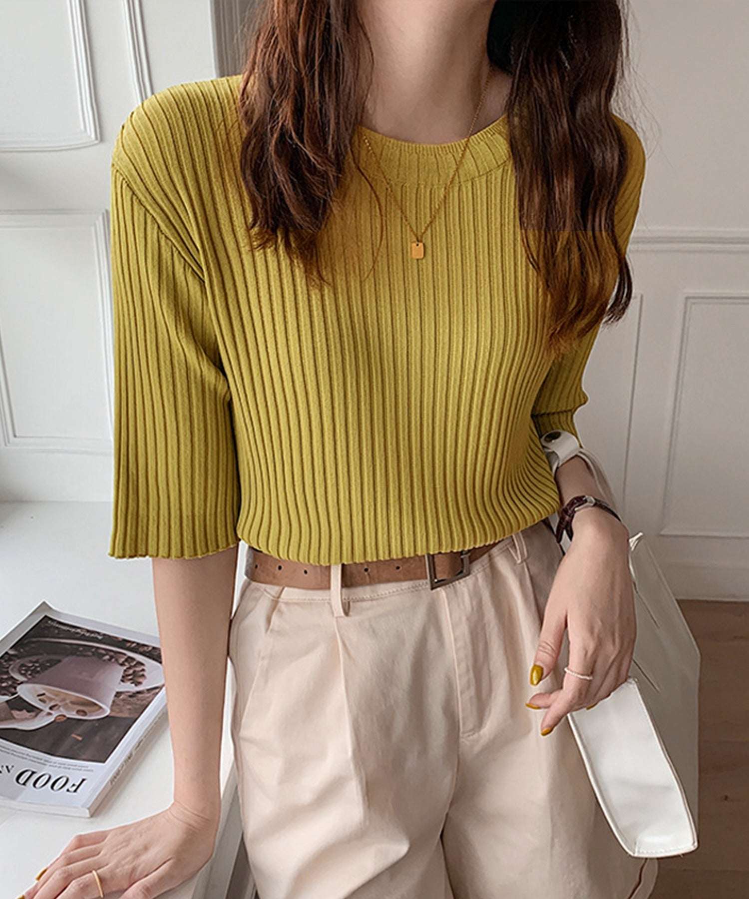 Jasmine Grandiflorum Large Ribbed Cut and Sew Top