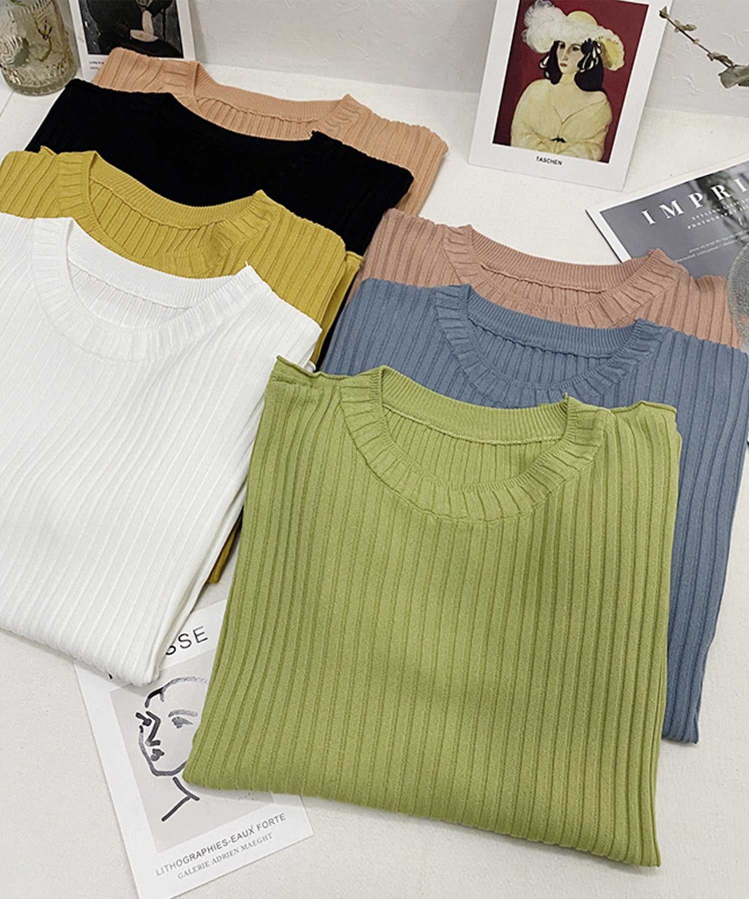 Jasmine Grandiflorum Large Ribbed Cut and Sew Top