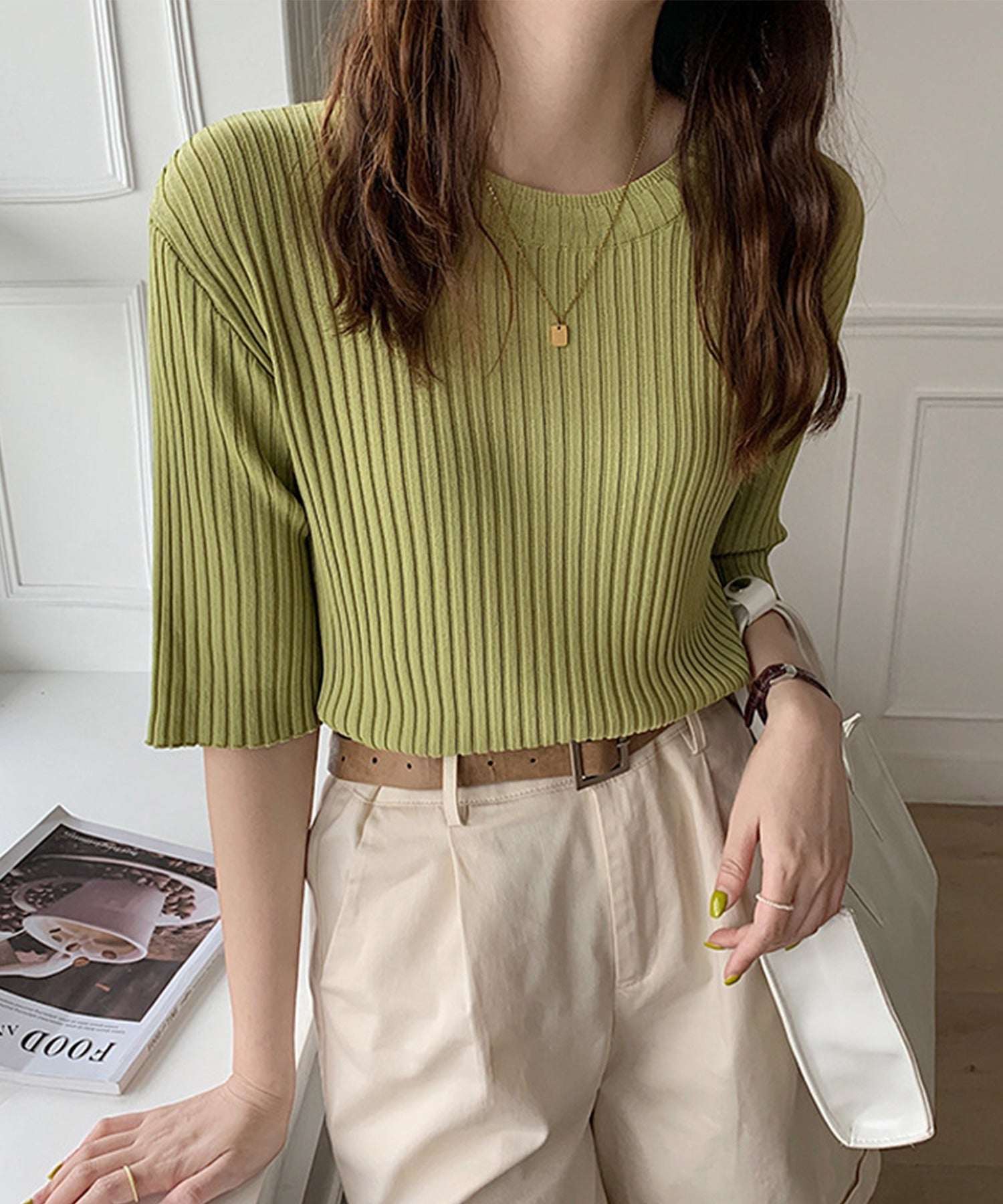 Jasmine Grandiflorum Large Ribbed Cut and Sew Top