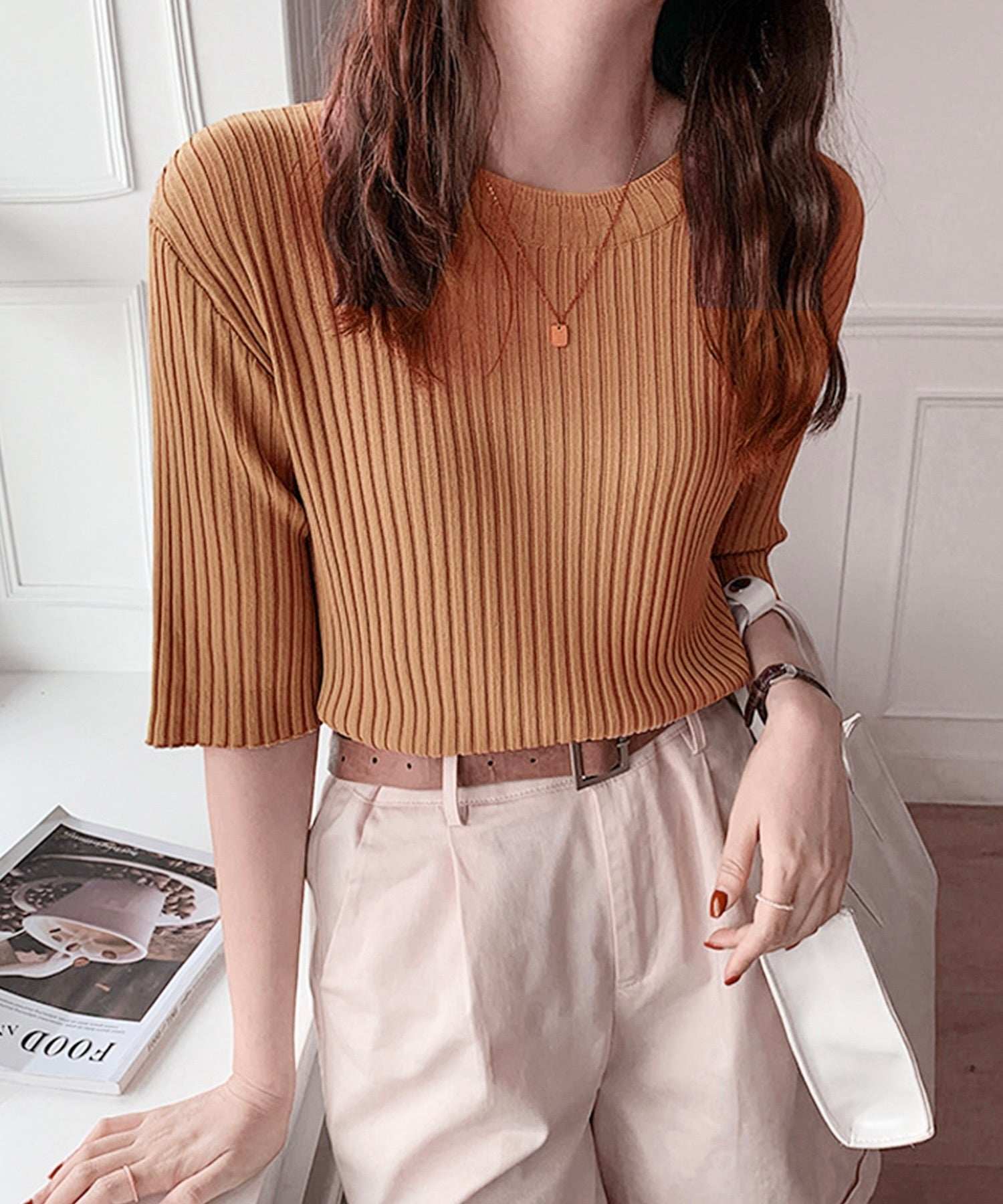 Jasmine Grandiflorum Large Ribbed Cut and Sew Top