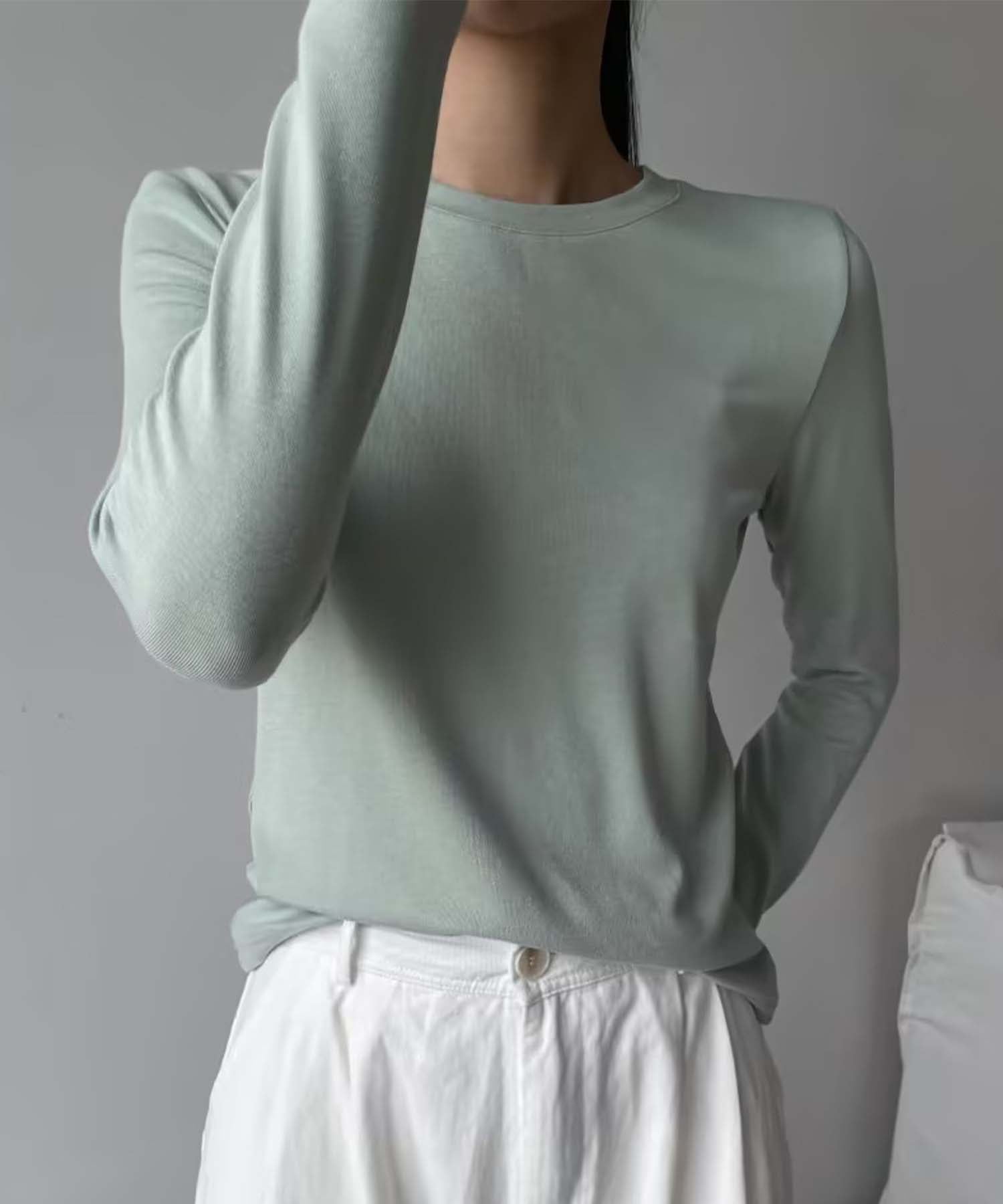 ジャスミングランディフローラム Jasmine Grandiflorum Jasmine/長袖Tシャツインナートップス （ライトグリーン） ライトグリーン