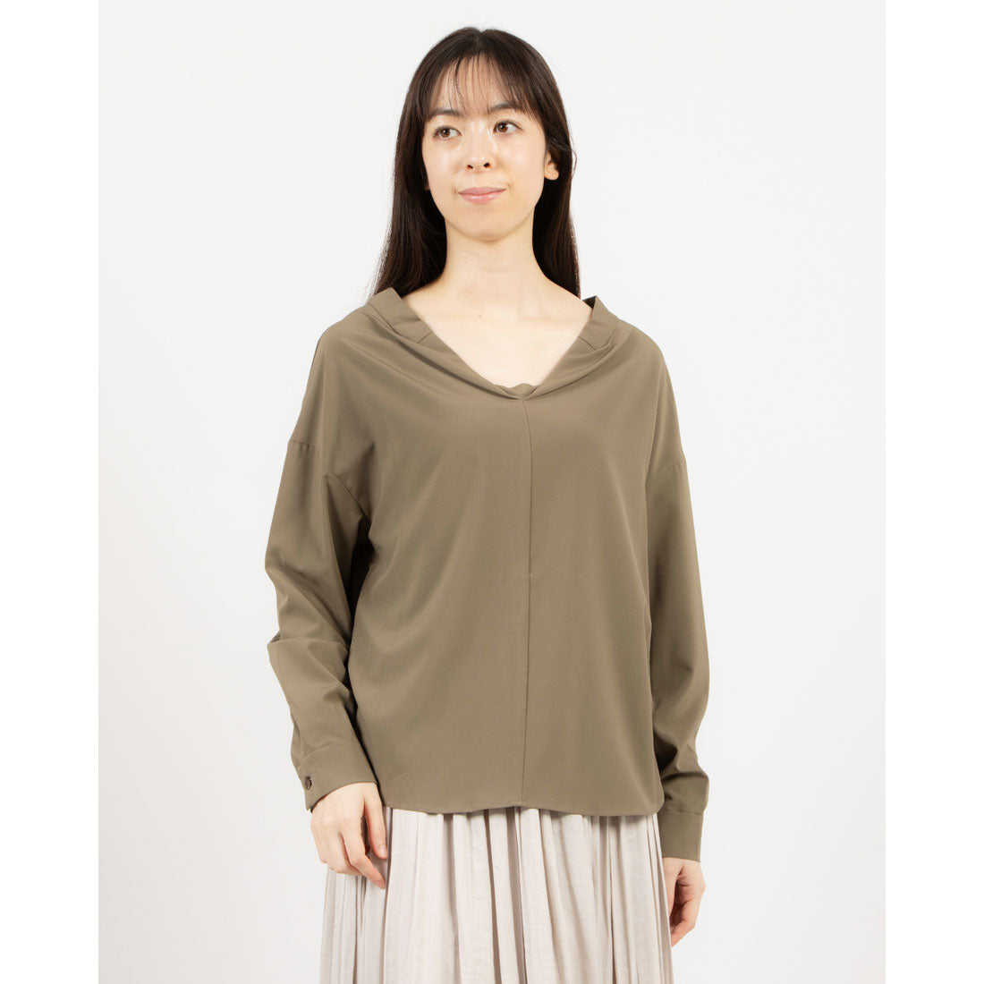 トーナル TONAL Peニュアンス衿ブラウス カーキ