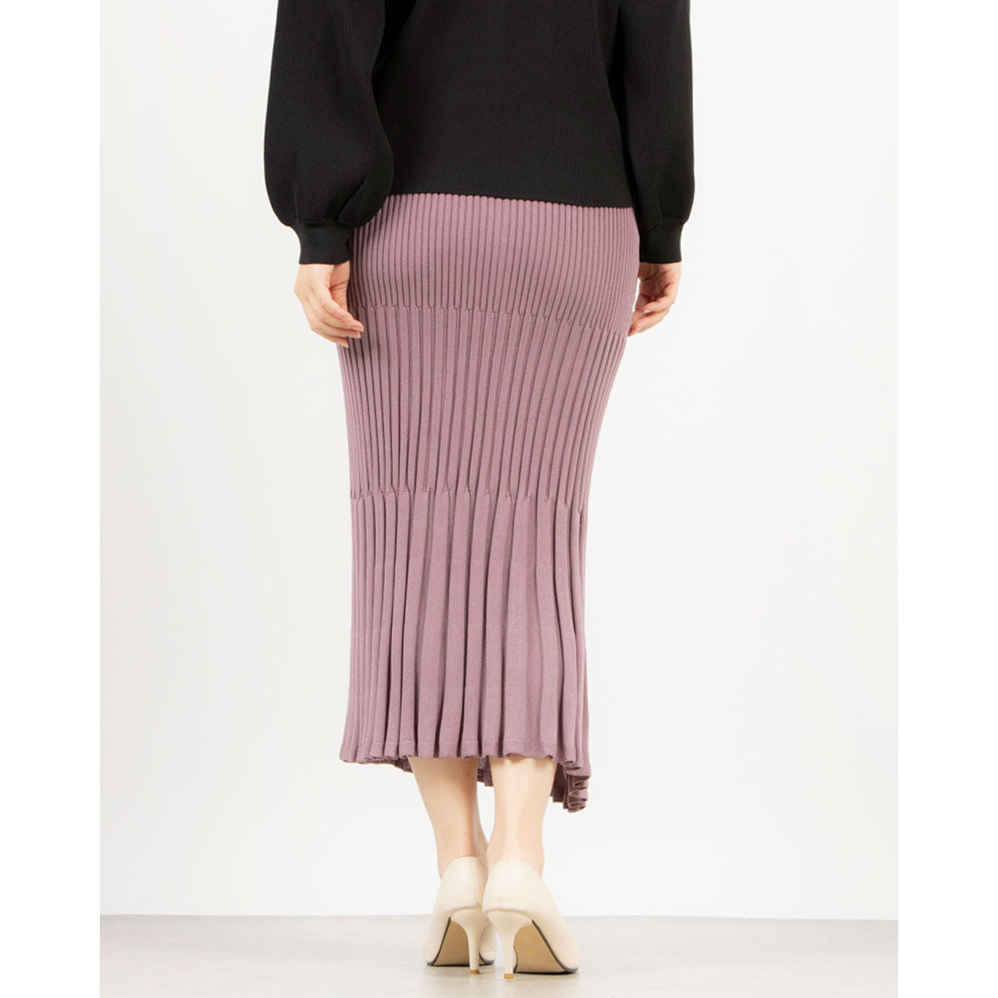 トーナル TONAL 切替リブニットフレアスカート ラベンダー