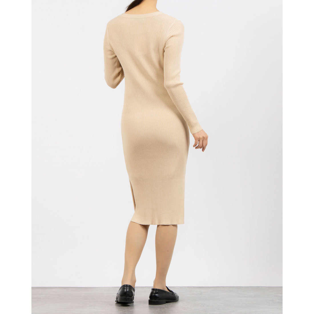 トーナル TONAL リブニットアシメネックワンピース ベージュ