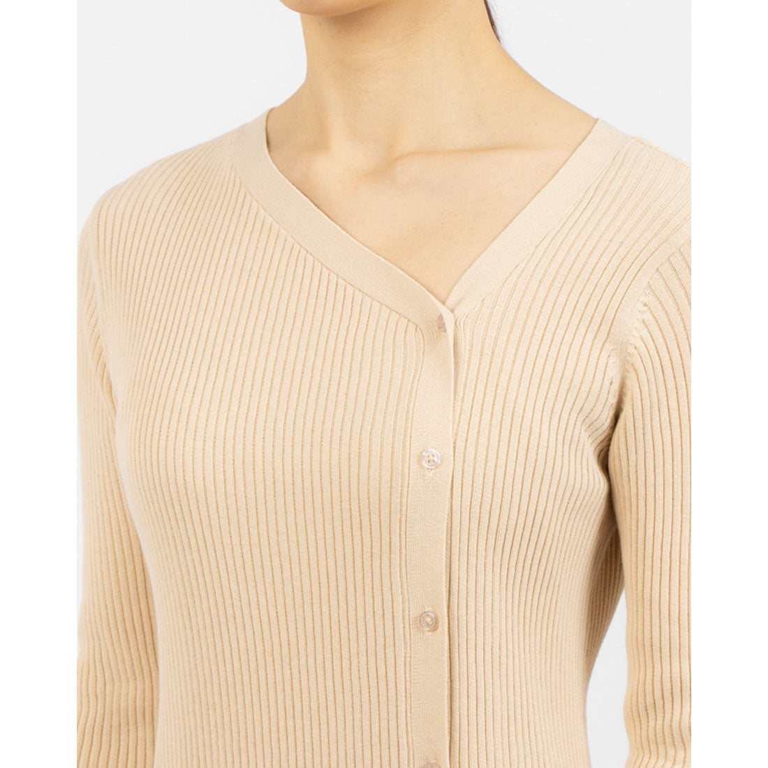 トーナル TONAL リブニットアシメネックワンピース ベージュ