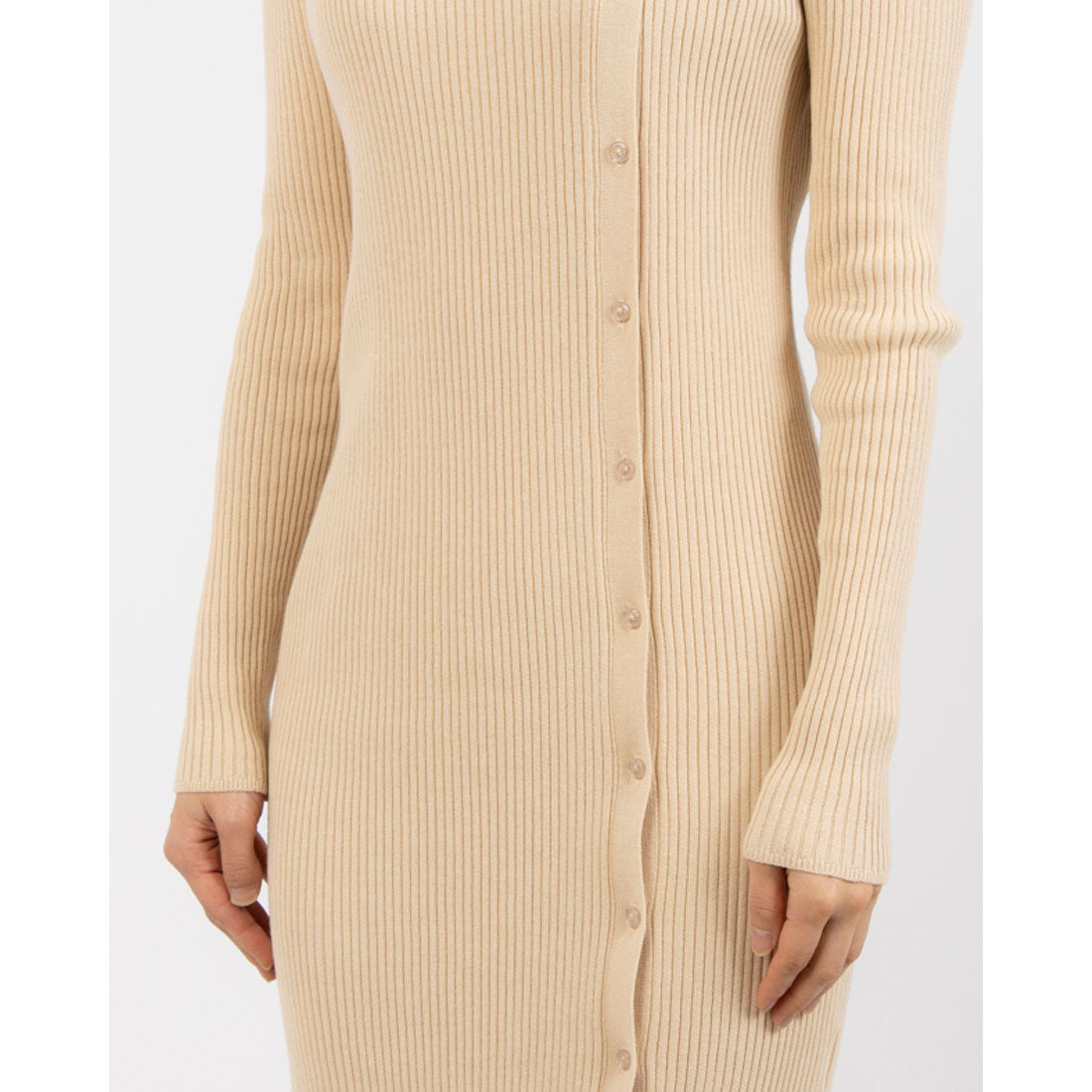 トーナル TONAL リブニットアシメネックワンピース ベージュ
