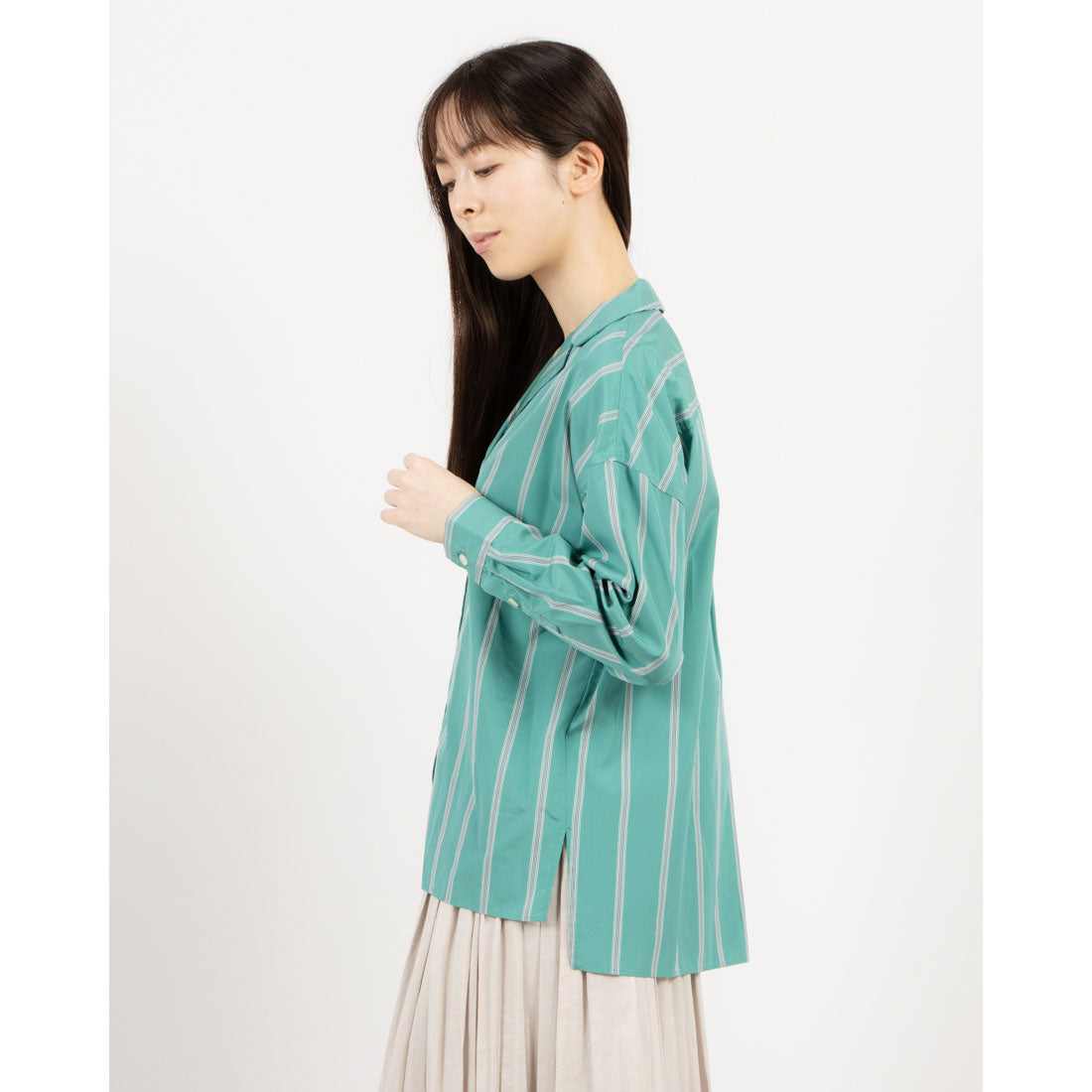 トーナル TONAL マルチストライプオープンカラーシャツ グリーン