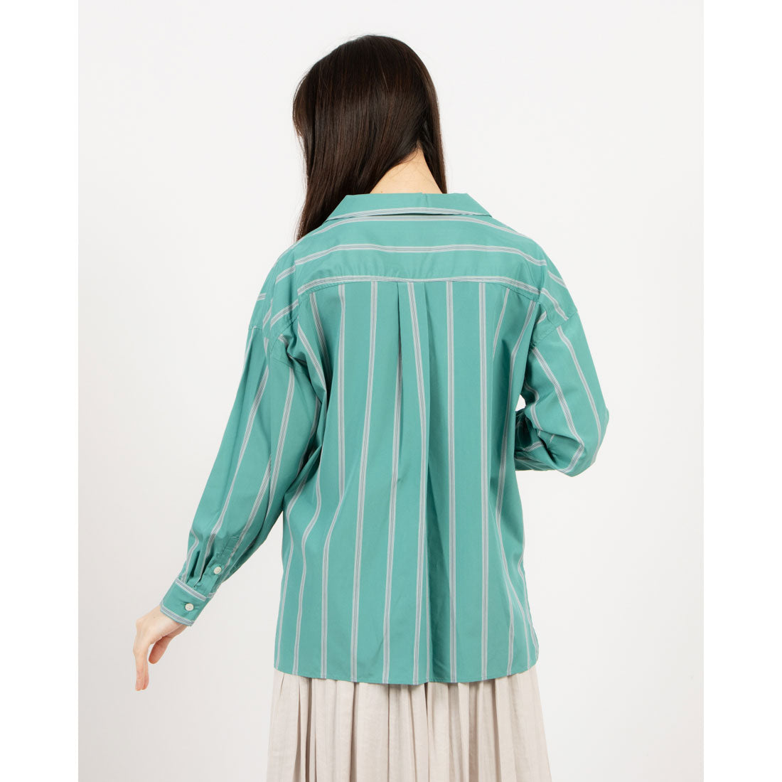 トーナル TONAL マルチストライプオープンカラーシャツ グリーン