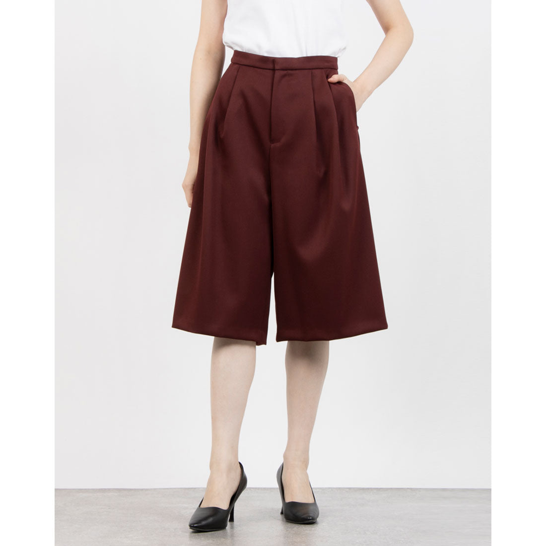 トーナル TONAL ブライトツイルキュロットパンツ ボルドー