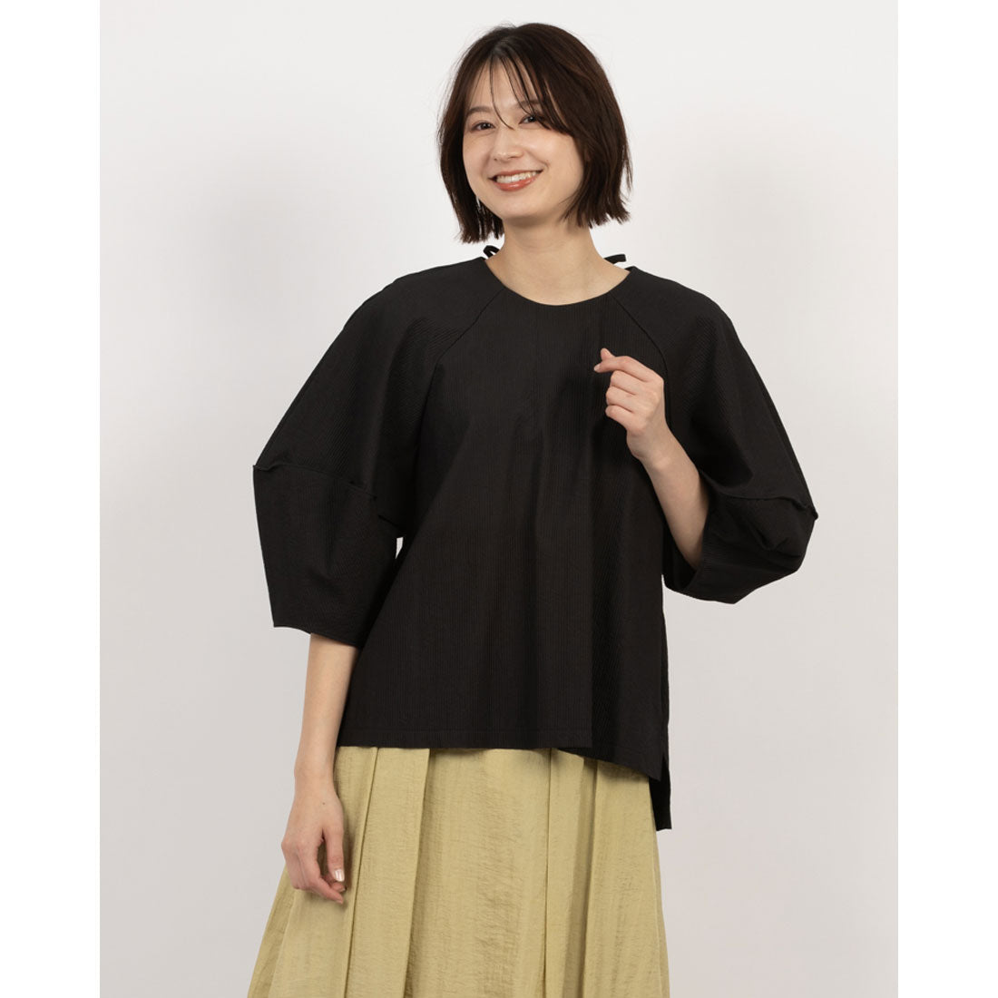トーナル TONAL キルト風フクレストライプブラウス （ブラック） ブラック