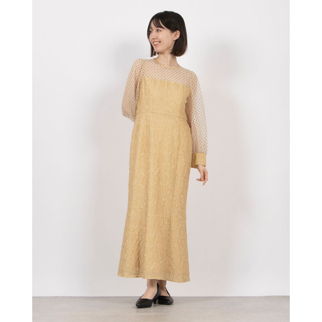 トーナル TONAL エンボスフラワードットミックスドレス