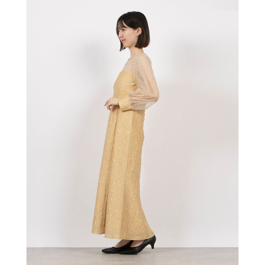 トーナル TONAL エンボスフラワードットミックスドレス