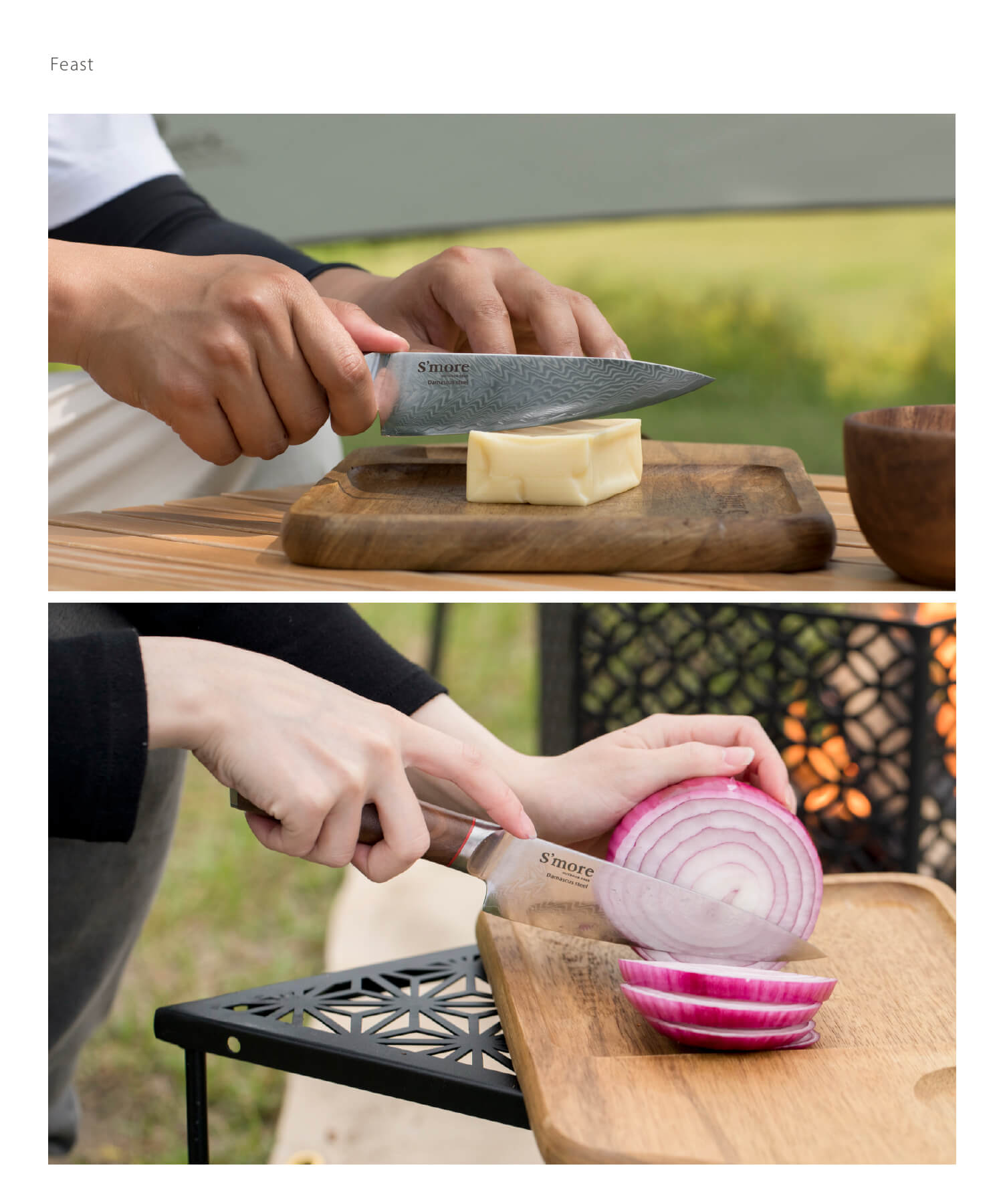 スモア S'more 【S'more / feast knife ( フィーストナイフ ) 】 包丁 ダマスカス ナイフ （ベージュ） ベージュ