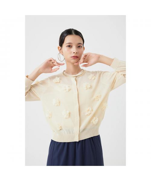 トラッゾドンナ TORRAZZO DONNA TORRAZZO DONNA カーディガン 6260-381 フラワーモチーフ （41/L-BEIGE） 41/L-BEIGE