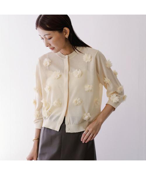 トラッゾドンナ TORRAZZO DONNA TORRAZZO DONNA カーディガン 6260-381 フラワーモチーフ （41/L-BEIGE） 41/L-BEIGE