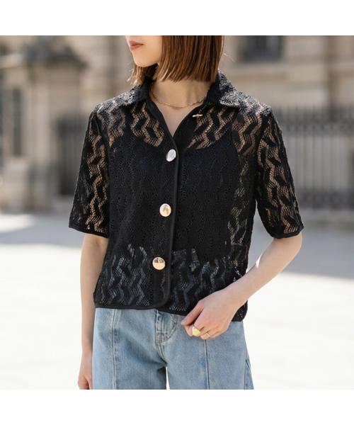 トラッゾドンナ TORRAZZO DONNA TORRAZZO DONNA 半袖 シャツ 6265-555 ジオメトリックレース （19/BLACK/ブラック） 19/BLACK/ブラック
