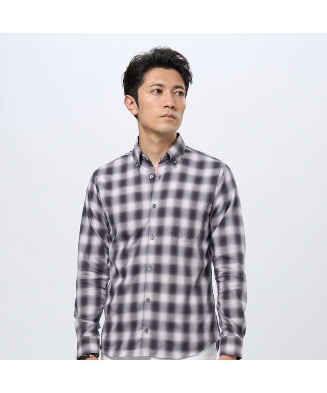 トーキョーシャツ TOKYO SHIRTS ボタンダウンカラーデザインカジュアルシャツ  長袖 メンズ,1クロ・グレー