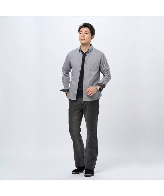 トーキョーシャツ TOKYO SHIRTS ボタンダウンカラーデザインカジュアルシャツ  長袖 メンズ （1クロ・グレー） 1クロ・グレー