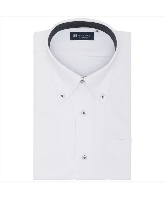 トーキョーシャツ TOKYO SHIRTS 【ストレッチ・大きいサイズ】 ボタンダウン 半袖 形態安定 ニットシャツ （ホワイト） ホワイト