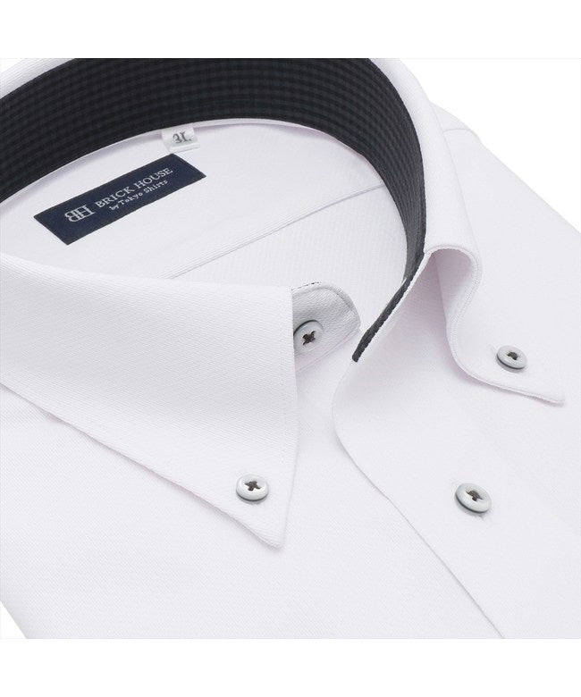 トーキョーシャツ TOKYO SHIRTS 【ストレッチ・大きいサイズ】 ボタンダウン 半袖 形態安定 ニットシャツ （ホワイト） ホワイト