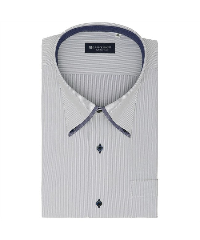 トーキョーシャツ TOKYO SHIRTS 【ストレッチ・大きいサイズ】 ボタンダウン 半袖 形態安定 ニットシャツ （ブルー） ブルー