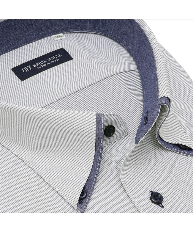 トーキョーシャツ TOKYO SHIRTS 【ストレッチ・大きいサイズ】 ボタンダウン 半袖 形態安定 ニットシャツ （ブルー） ブルー