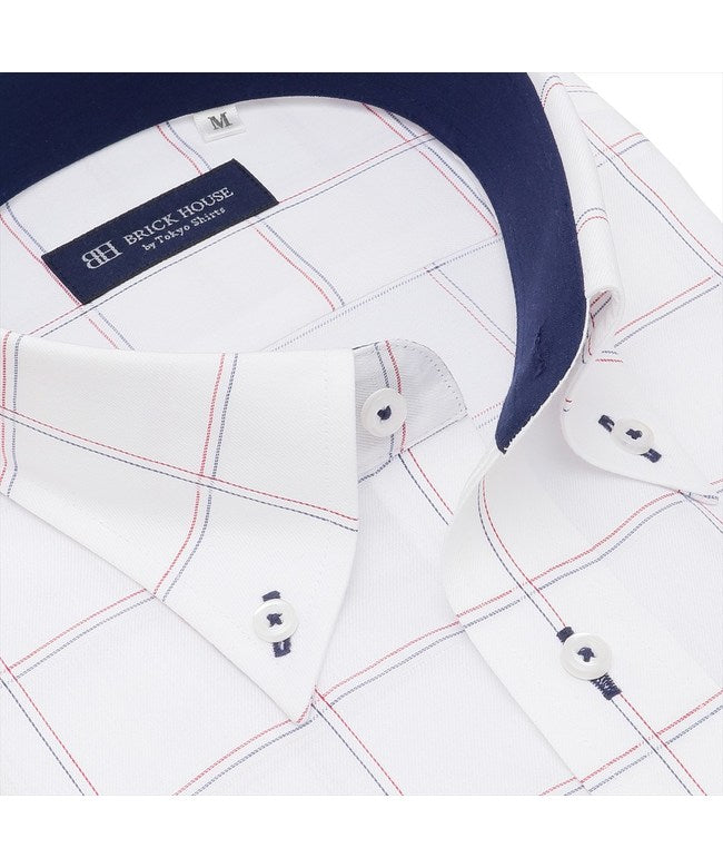 トーキョーシャツ TOKYO SHIRTS 【吸水速乾】 ボタンダウン 半袖 形態安定 ワイシャツ （レッド×ブルー） レッド×ブルー