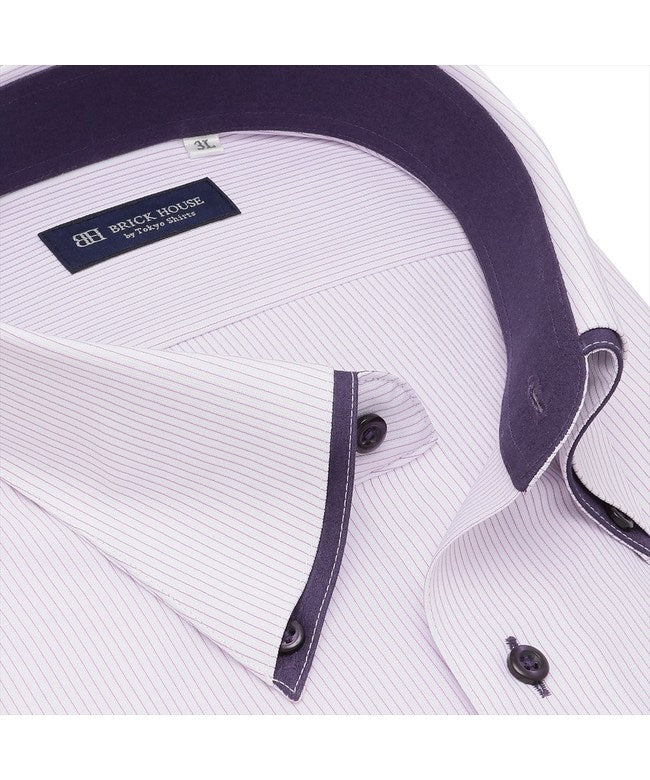 トーキョーシャツ TOKYO SHIRTS 【ストレッチ・大きいサイズ】 ボタンダウン 半袖 形態安定 ニットシャツ （パープル） パープル