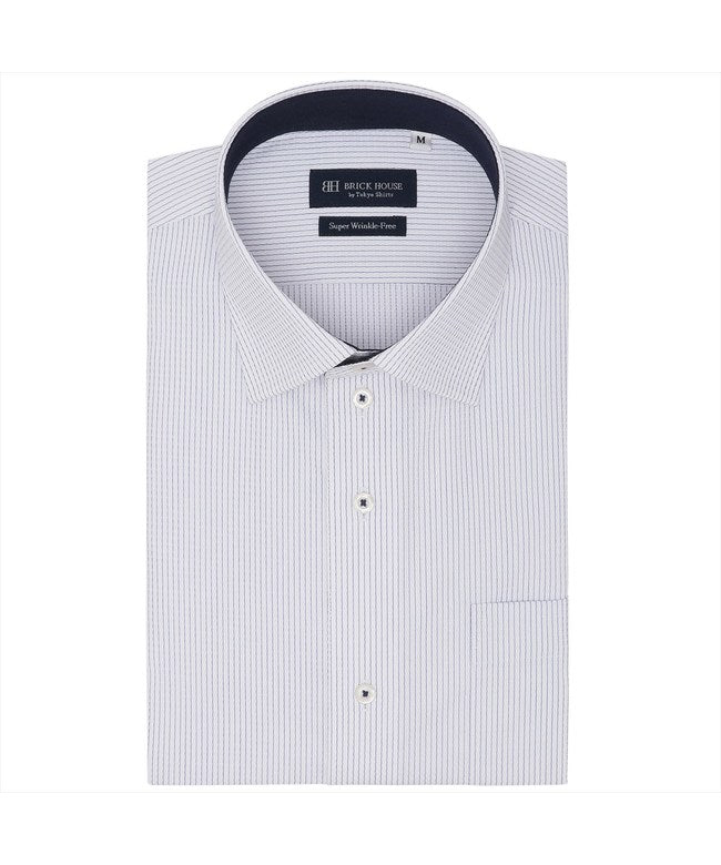 トーキョーシャツ TOKYO SHIRTS 【超形態安定】 ワイド 半袖 形態安定 ワイシャツ （ブルー） ブルー