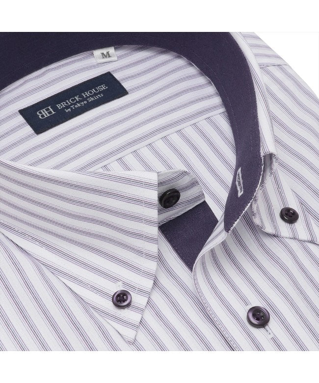 トーキョーシャツ TOKYO SHIRTS 【吸水速乾】 ボタンダウン 半袖 形態安定 ワイシャツ （パープル） パープル