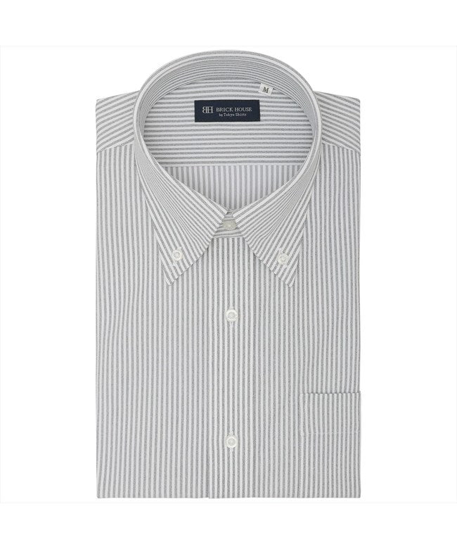 トーキョーシャツ TOKYO SHIRTS 【ストレッチ】 ボタンダウン 半袖 形態安定 ニットシャツ （グレー） グレー