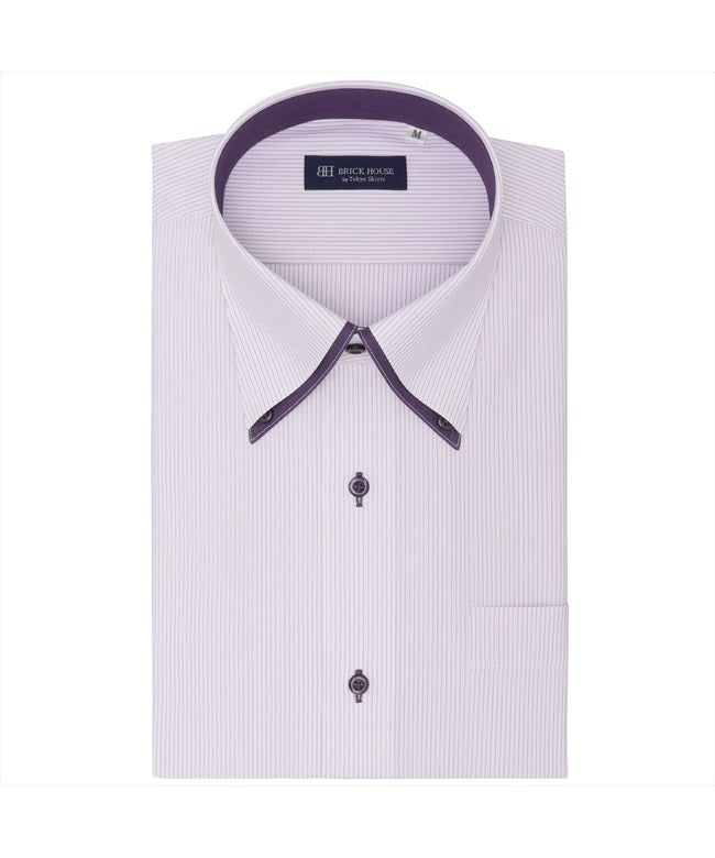 トーキョーシャツ TOKYO SHIRTS 【ストレッチ】 ボタンダウン 半袖 形態安定 ニットシャツ （パープル） パープル
