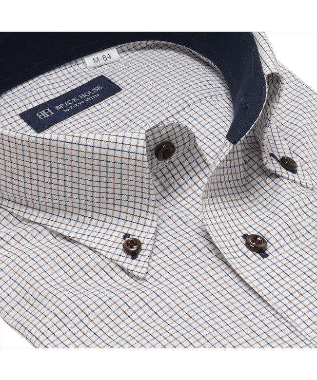 トーキョーシャツ TOKYO SHIRTS ボタンダウン 長袖 形態安定 ワイシャツ （ブラウン×ネイビー） ブラウン×ネイビー