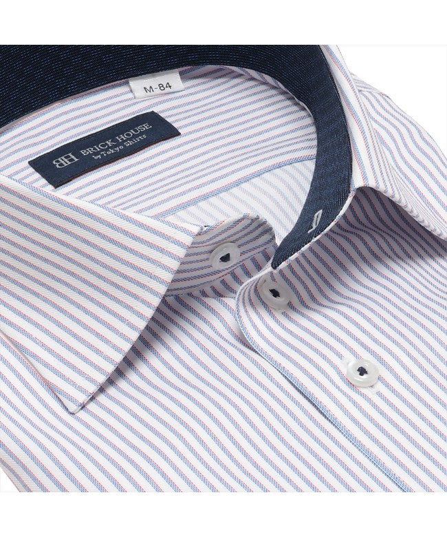 トーキョーシャツ TOKYO SHIRTS 【COFREX】 ワイド 長袖 形態安定 ワイシャツ （ブルー×レッド） ブルー×レッド