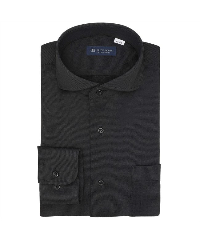 トーキョーシャツ TOKYO SHIRTS 【ストレッチ】 ホリゾンタルワイド 長袖 形態安定 ワイシャツ ニットシャツ （使用素材：東レFIELDSENSOR(R)秒乾(R)） （ブラック） ブラック