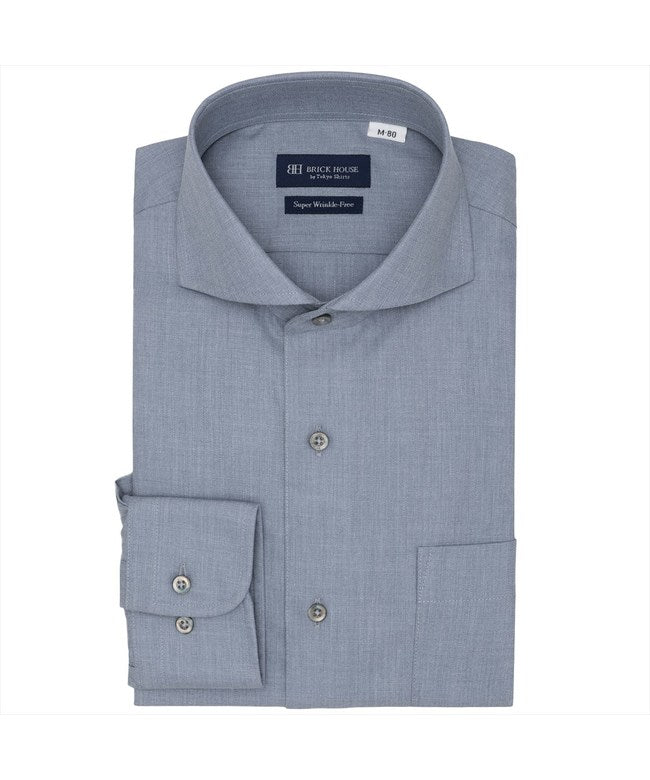 トーキョーシャツ TOKYO SHIRTS 【超形態安定】 ホリゾンタルワイド 長袖 形態安定 ワイシャツ （ネイビー） ネイビー