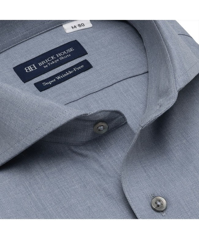 トーキョーシャツ TOKYO SHIRTS 【超形態安定】 ホリゾンタルワイド 長袖 形態安定 ワイシャツ （ネイビー） ネイビー