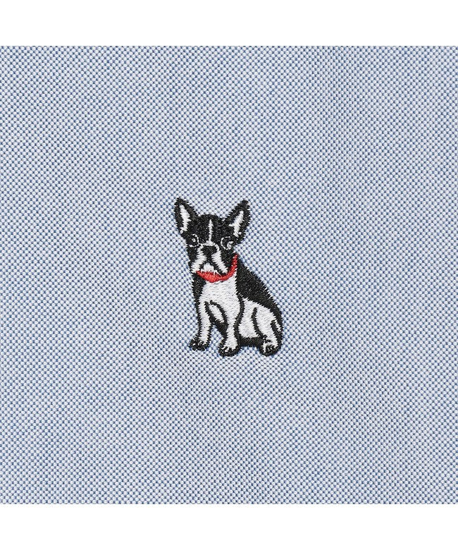 トーキョーシャツ TOKYO SHIRTS カジュアルシャツ フレンチブルドッグ刺繍 オックスフォードシャツ ボタンダウン 長袖 メンズ （ブルー） ブルー