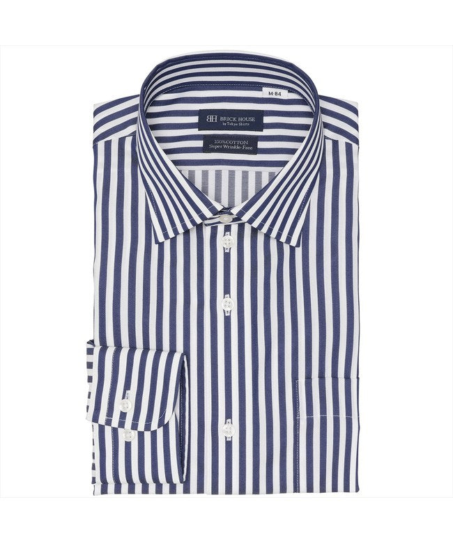 トーキョーシャツ TOKYO SHIRTS 【超形態安定】 ワイド 長袖 形態安定 綿100% ワイシャツ （ネイビー） ネイビー