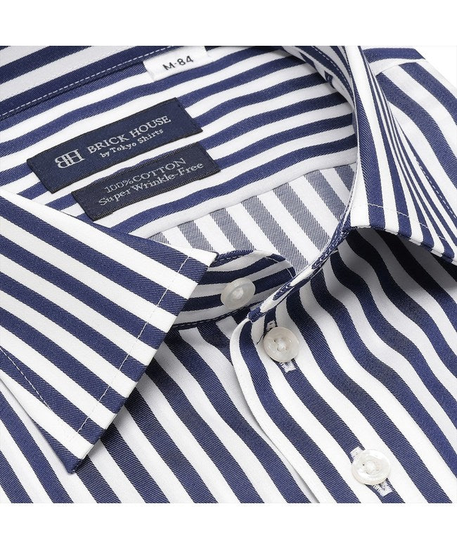 トーキョーシャツ TOKYO SHIRTS 【超形態安定】 ワイド 長袖 形態安定 綿100% ワイシャツ （ネイビー） ネイビー