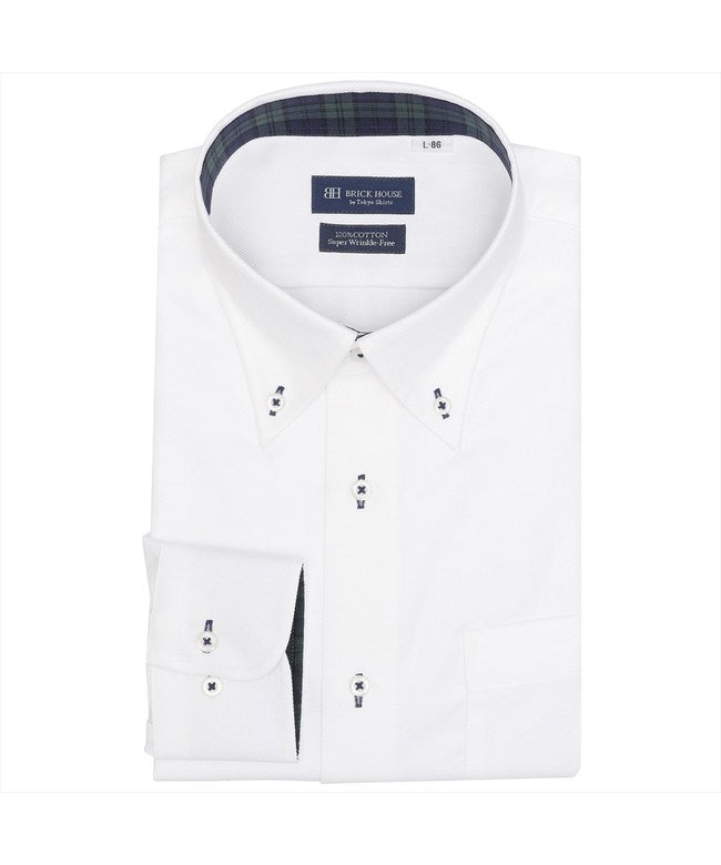 トーキョーシャツ TOKYO SHIRTS 【超形態安定】 ボタンダウン 長袖 形態安定 綿100% ワイシャツ （ホワイト） ホワイト