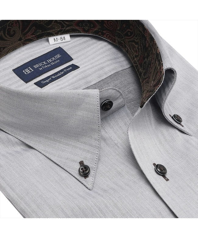 トーキョーシャツ TOKYO SHIRTS 【超形態安定】 ボタンダウン 長袖 形態安定 ワイシャツ （グレー） グレー